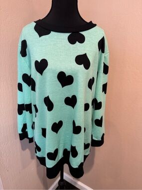 No Boundaries Fun Mint Green Sweater with Black Trim and Black Hearts